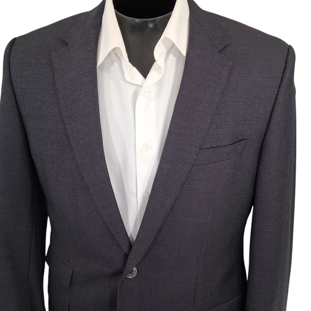 Hugo Boss Blazer Mens 42L Navy Blue Virgin Wool Sport Coat Double Vent Modern